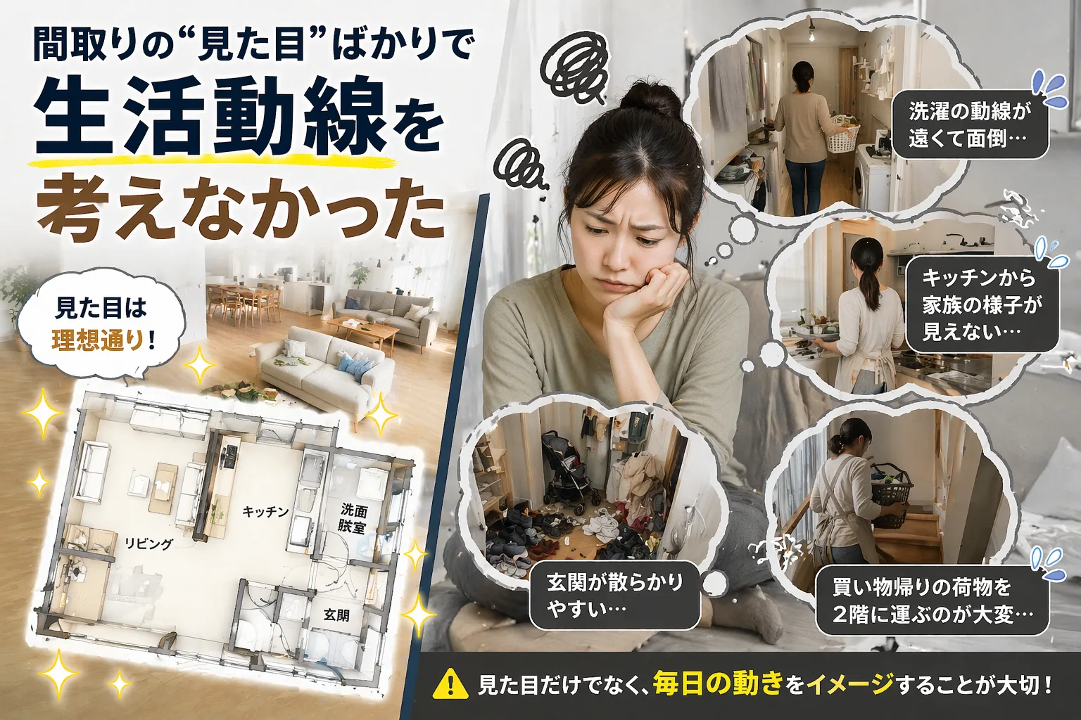 後悔した例：間取りの見た目ばかりで生活動線を考えなかった