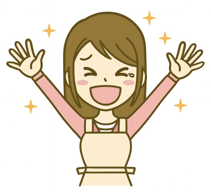 両手を挙げて喜ぶ女性のイラスト